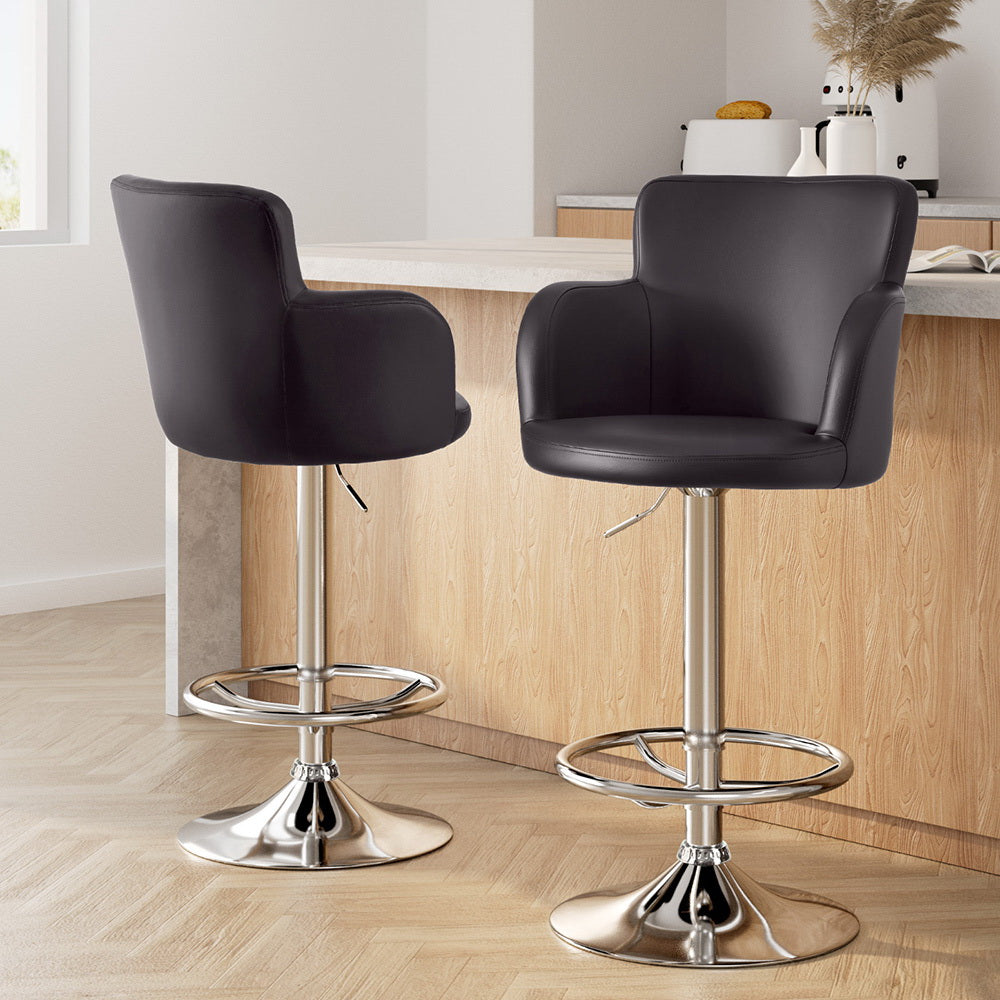 Artiss 2x Leather Bar Stools Swivel Adjustable Gas Lift PU Counter Chairs Brown