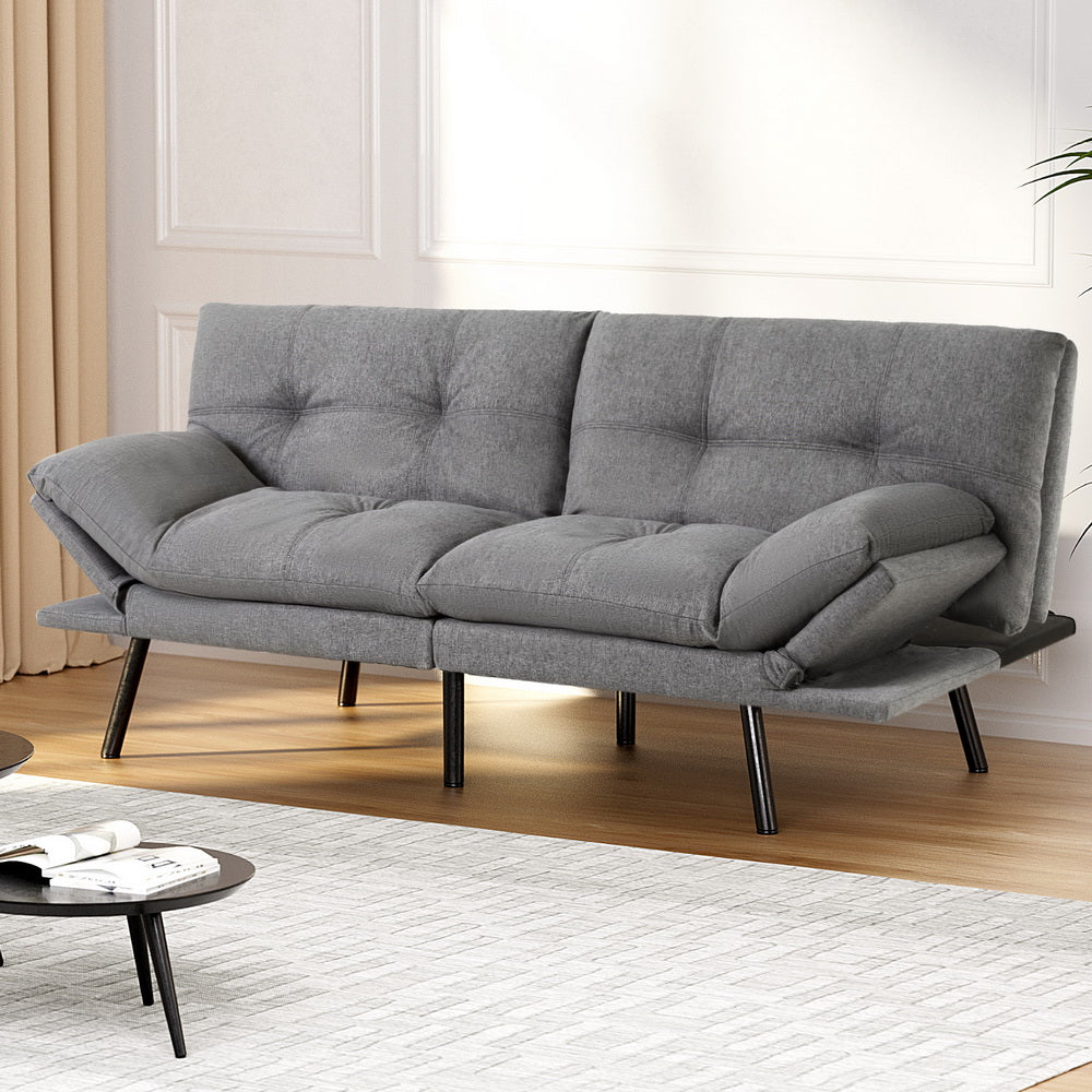 Artiss Sofa Bed Convertible 3 Seater Couch Recliner Lounge Chair Fabric Grey