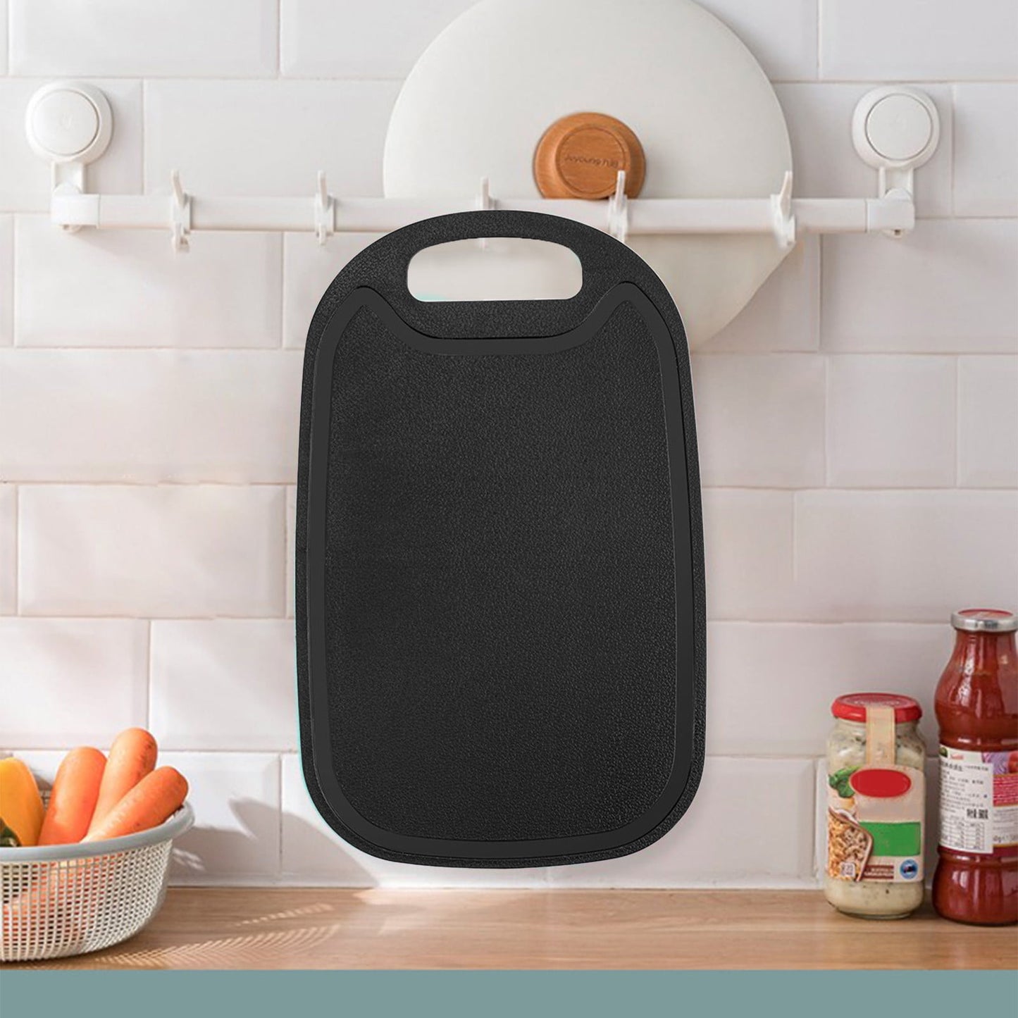 Plastic Cutting Boards for Kitchen Dishwasher Safe, Double-sided Design Extra Large Cutting Board for Meat , Easy Grip Handle, Non-Slip, with Grinding Area 12.8" x 7.8" x 0.1" Black