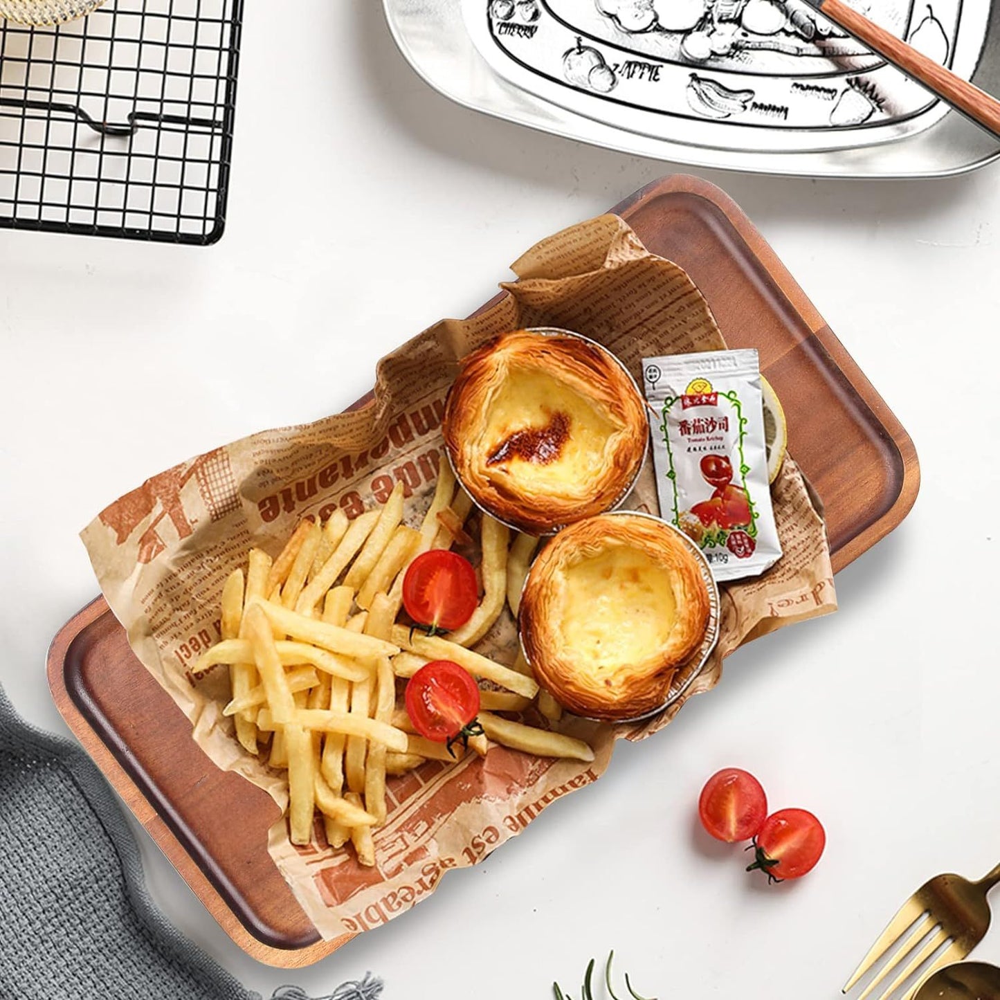 2pcs Wood Platters Small 11.5"x4.2" Long Charcuterie Board Rectangle Decorative Tray Wooden Serving Platter for Food Appetizer Cake Plates Kitchen Dish Cheese Boards Rectangular