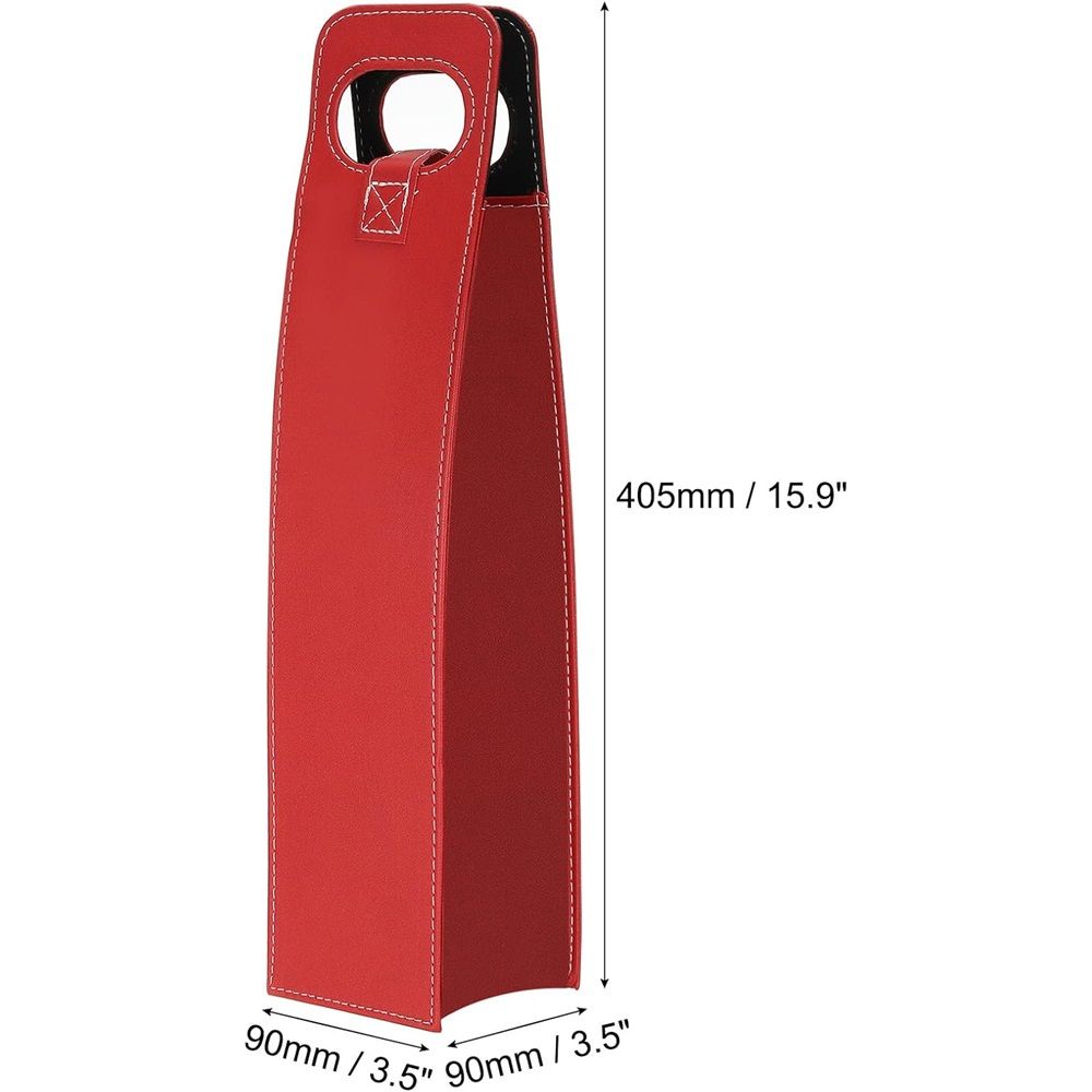 Reusable Leather Wine Tote Carrier for Bottles - Portable Champagne Gift Bags for Picnic, Party, Wedding(Red)