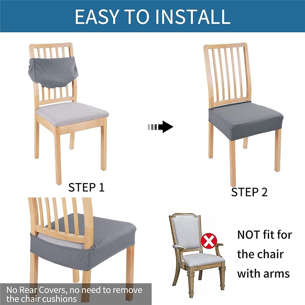 Waterproof Seat Covers for Dining Room Chairs Set of 4, Stretch Jacquard Removable Washable Chair Seat Slipcovers Protector, No Rear Covers, beige(Only chair covers)