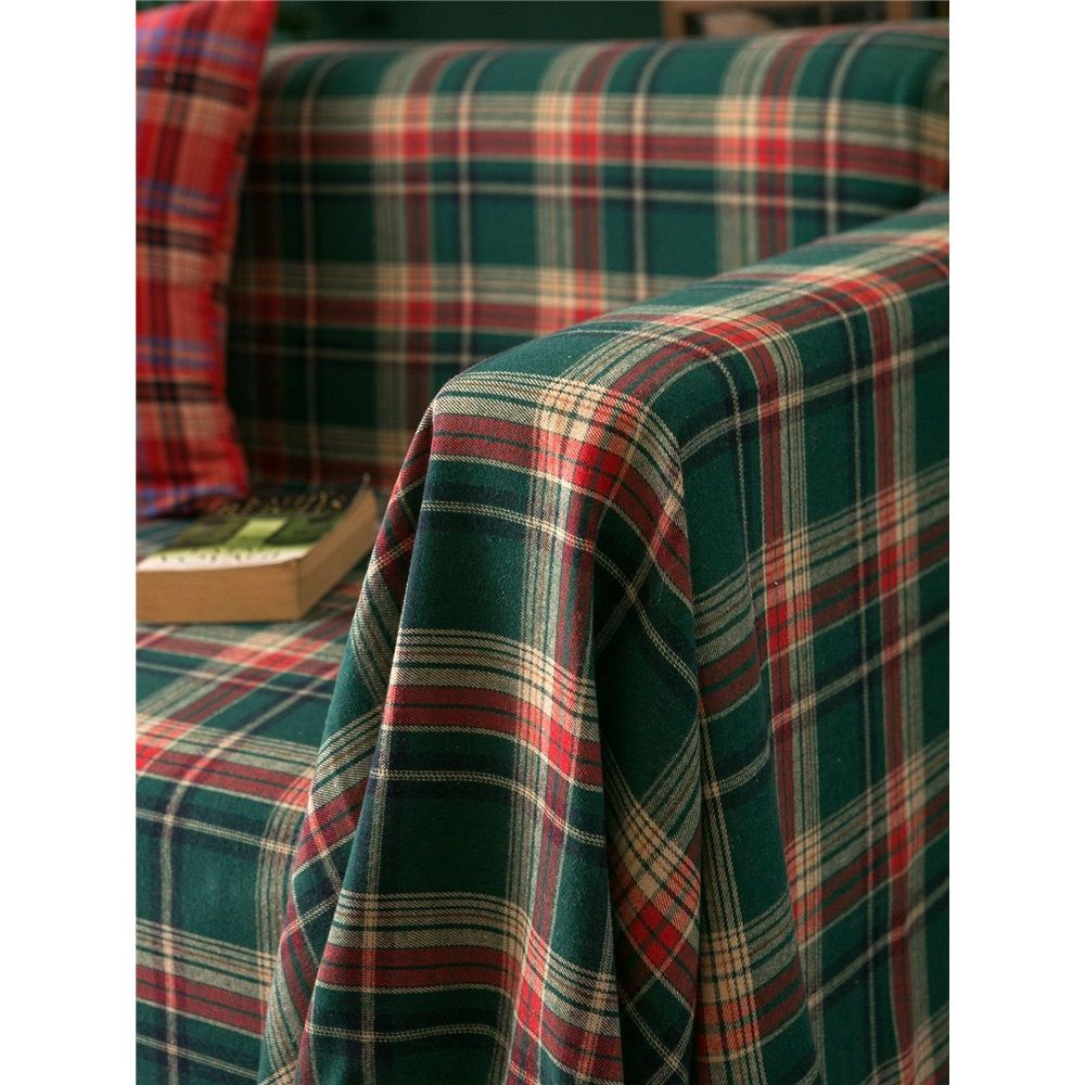 Plaid Couch Cover Checkered Sofa Covers Decorations Green and Red Grid Couch Cover for Farmhouse Home Decor Couch Protector for Dogs, 71"x 118"