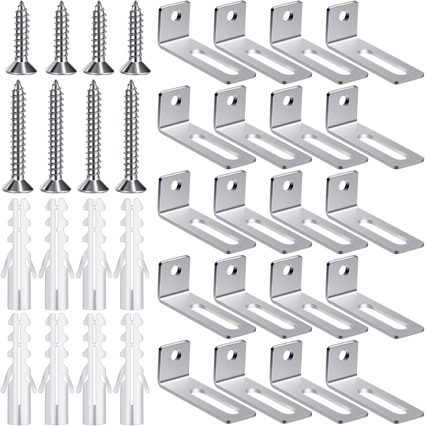 20 Set Whiteboard Brackets Whiteboard Installation Hardware Kit Mounting Wall Hanging Brackets Include Hanger Supports, Screws, Expansion Tube for Hanging School Office Supplies,1.26x0.47in