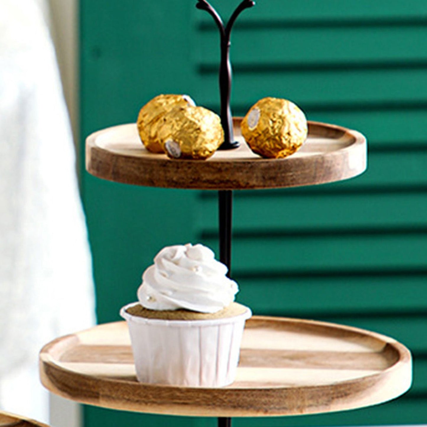 Wood Dessert Stand Rack Environmental Simple Vintage Wooden Dessert Display Tray Stand for Dessert Fruit Cake Snack Black Crown 3 Layers