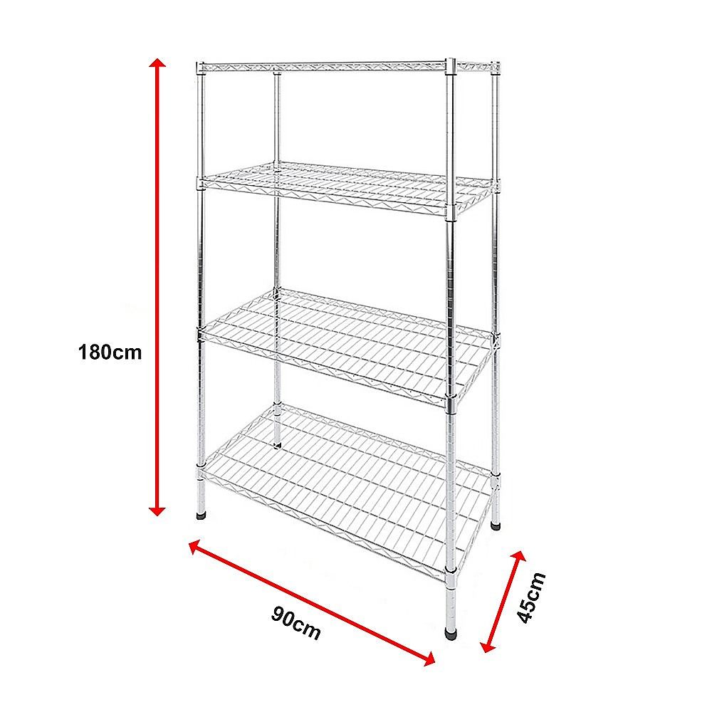 Modular Wire Storage 90x45cm Steel Shelving Chrome With Fixed Legs For Garage Warehouse Or Kitchen Organisation