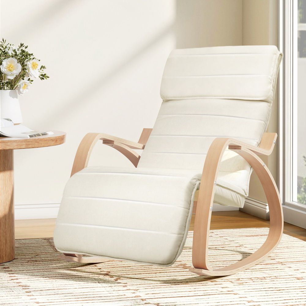 Artiss Rocking Armchair Footrest Nursing Beige Afton
