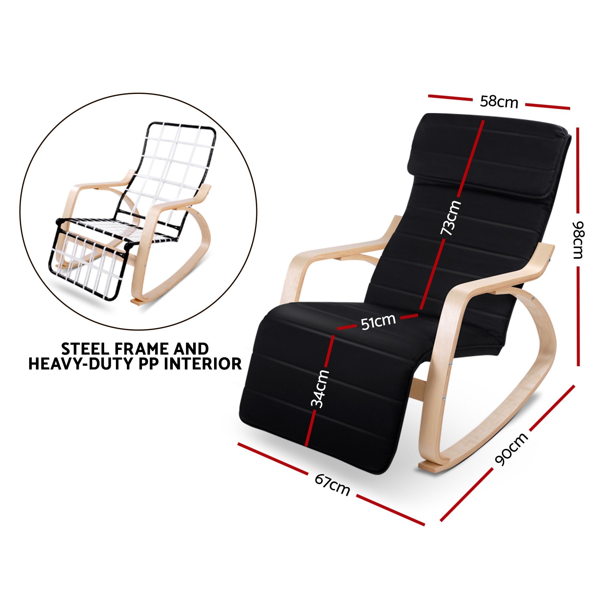 Artiss Rocking Armchair Footrest Nursing Black Afton