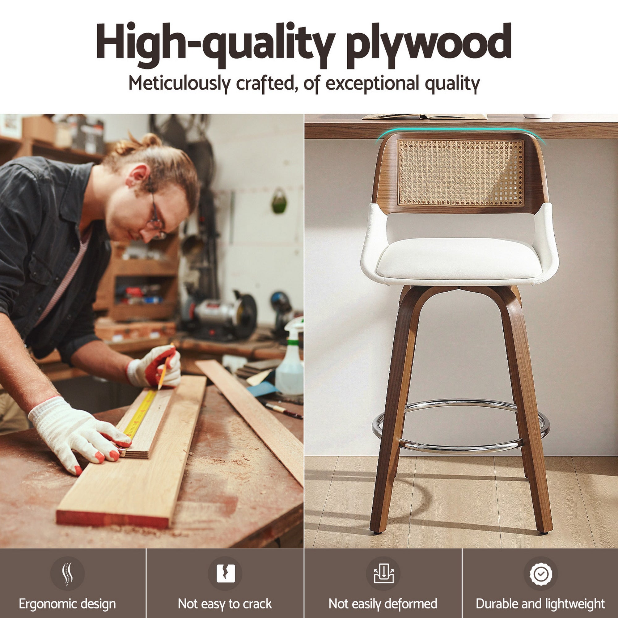 Artiss Wooden Bar Stools Set of 4 Swivel Kitchen Counter Stool Chair 60cm Seat Height
