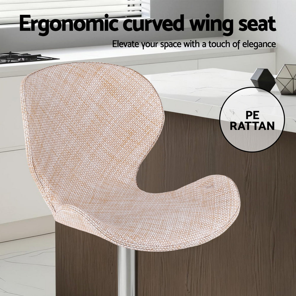 Artiss 4x Bar Stools Kitchen Swivel Gas Lift Counter Chair Wing PE Rattan Beige
