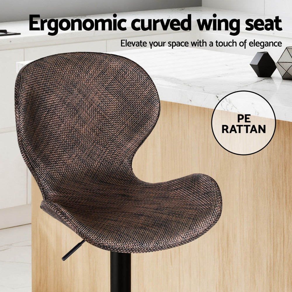 Artiss 2x Bar Stools Kitchen Swivel Gas Lift Counter Chair Wing PE Rattan Brown