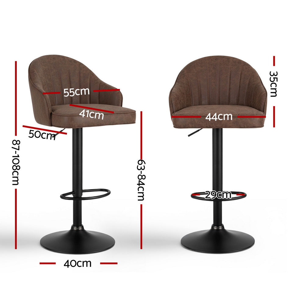 Artiss 2x Bar Stools Kitchen Swivel Gas Lift Counter Chair Shell Leather Brown