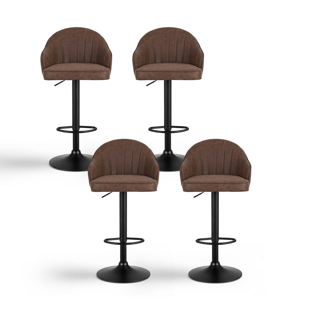 Artiss 4x Bar Stools Kitchen Swivel Gas Lift Counter Chair Shell Leather Brown