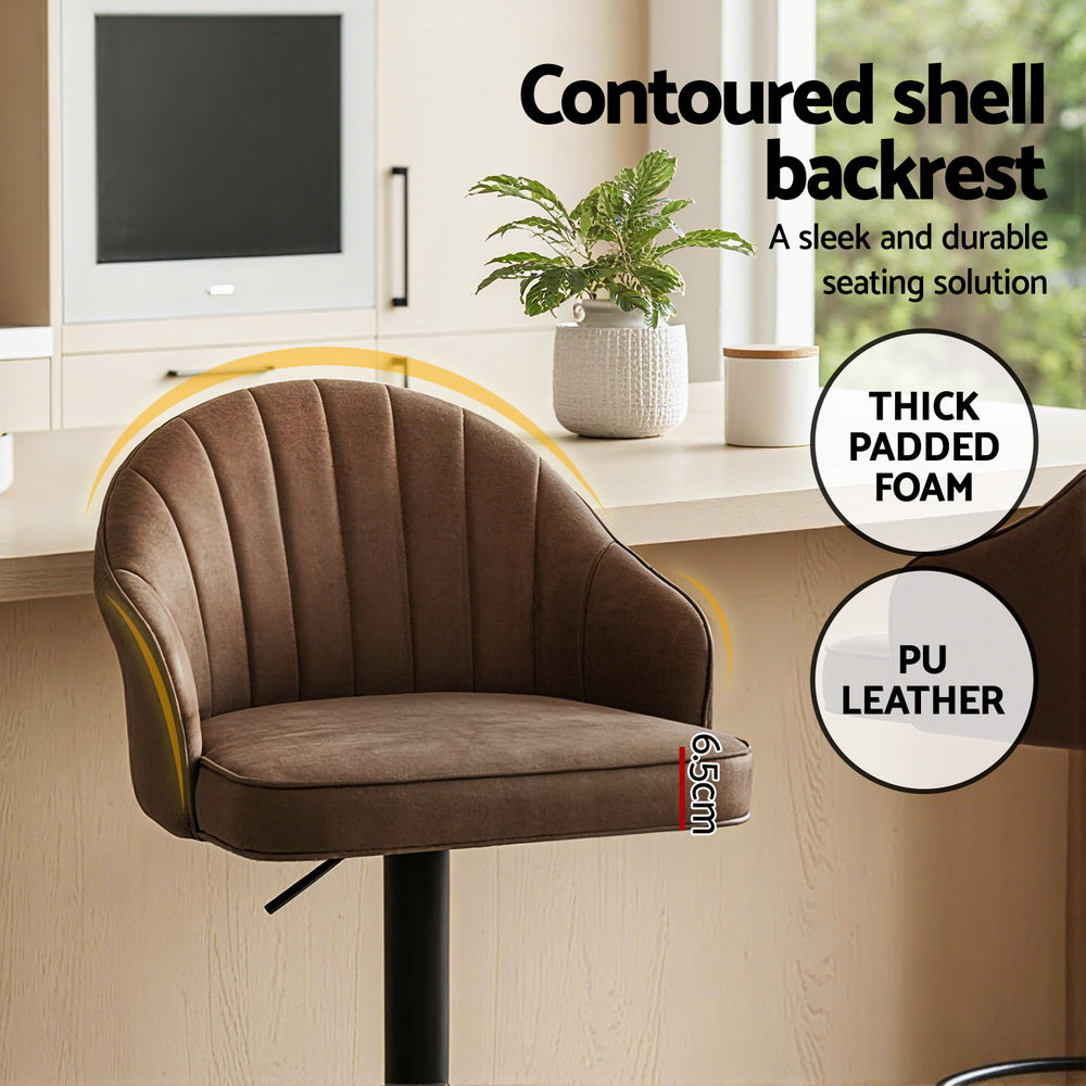 Artiss 4x Bar Stools Kitchen Swivel Gas Lift Counter Chair Shell Leather Brown