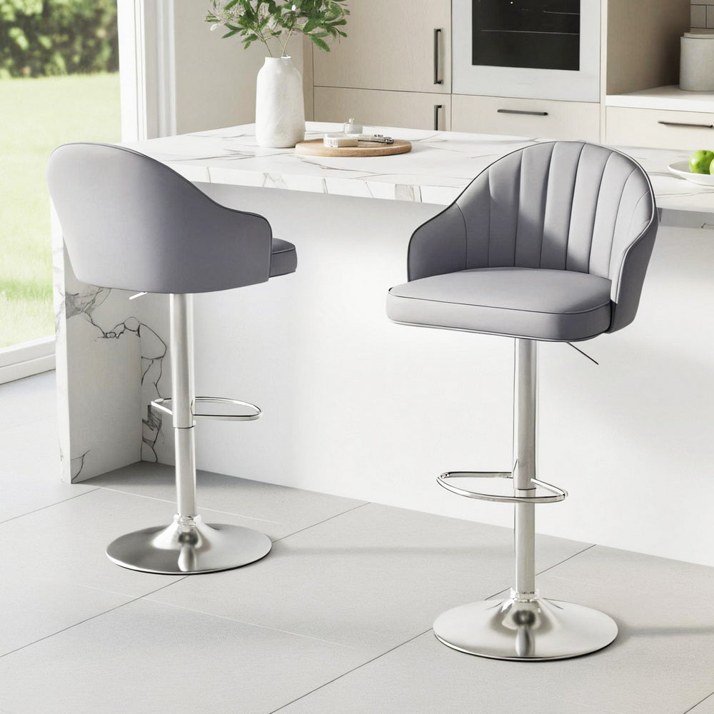 Artiss 2x Bar Stools Kitchen Swivel Gas Lift Counter Chair Shell Leather Grey