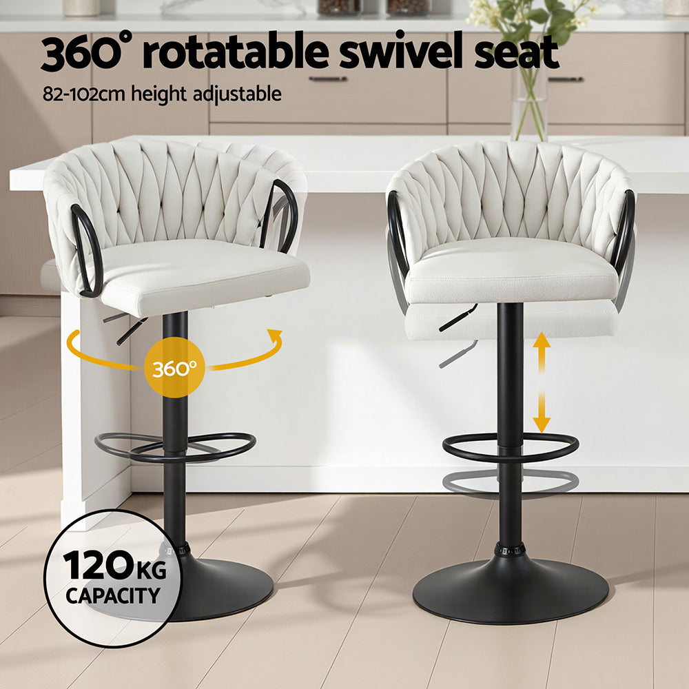 Artiss Bar Stool x4 Kitchen Dining Chair Counter Gaslift Woven Velvet Ivory