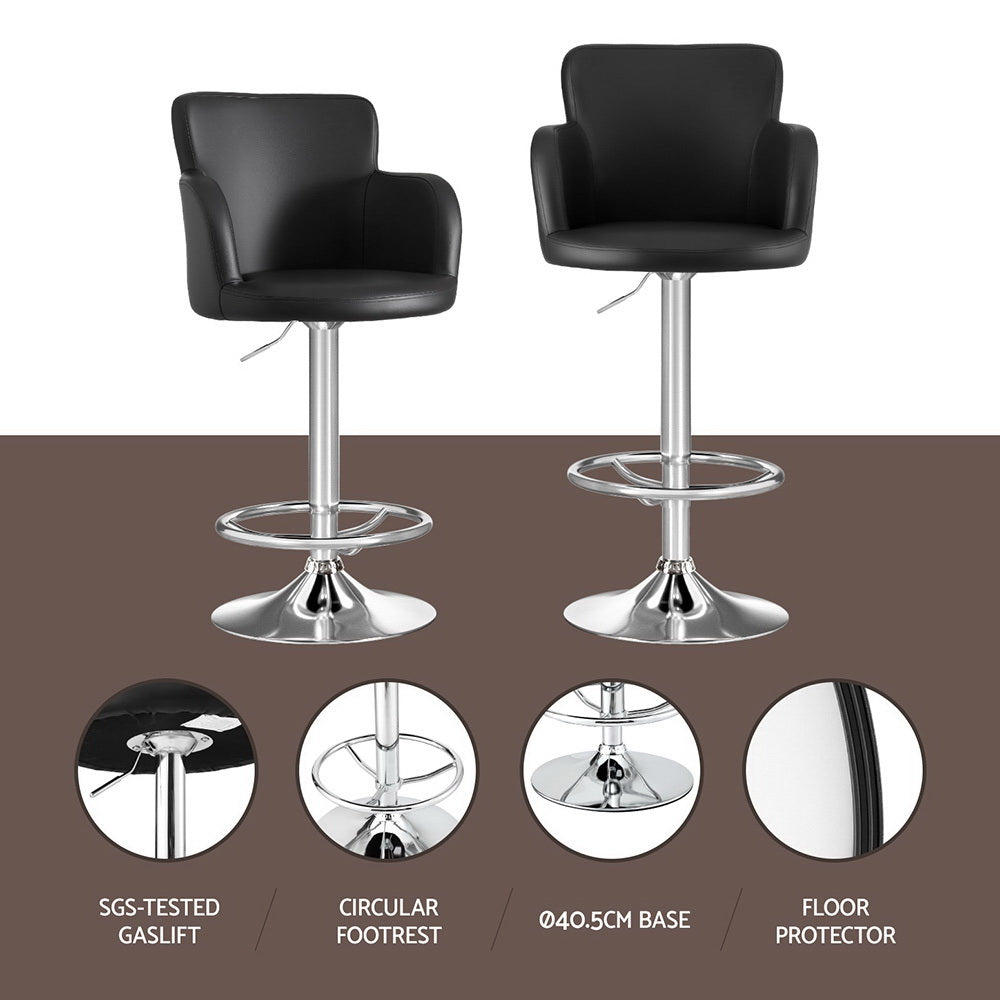 Artiss 1x Leather Bar Stools Swivel Adjustable Gas Lift PU Counter Chairs Black