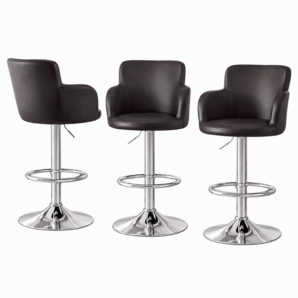 Artiss 3x Bar Stools Counter Chairs Swivel Adjustable Tub PU Leather Brown