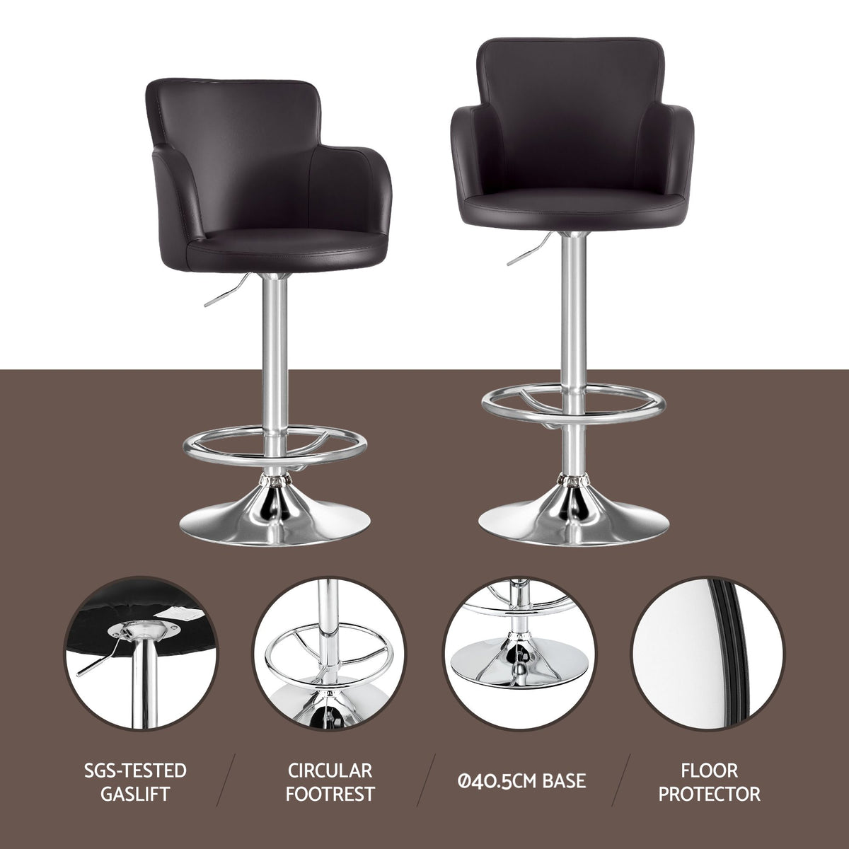 Artiss 4x Bar Stools Swivel Kitchen Chairs Gas Lift, Brown