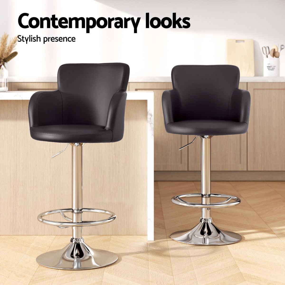 Artiss 4x Bar Stools Swivel Kitchen Chairs Gas Lift, Brown