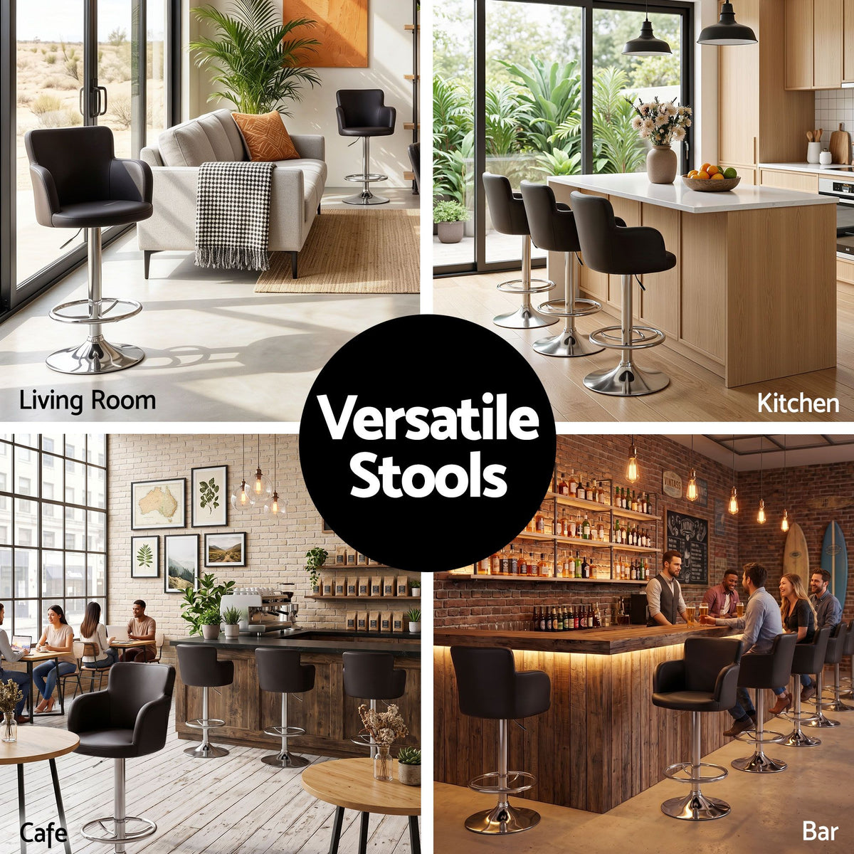 Artiss 4x Bar Stools Swivel Kitchen Chairs Gas Lift, Brown