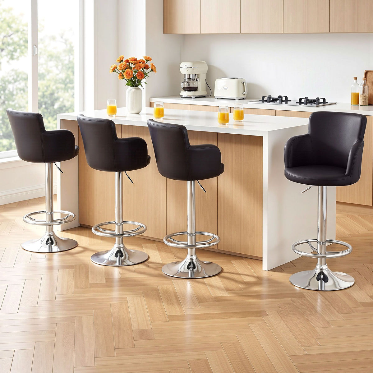 Artiss 4x Bar Stools Swivel Kitchen Chairs Gas Lift, Brown