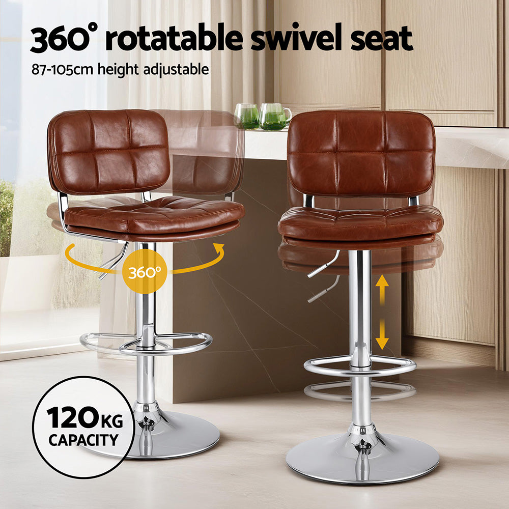 Artiss 4x Bar Stools Kitchen Swivel Gas Lift Counter Chair, Brown