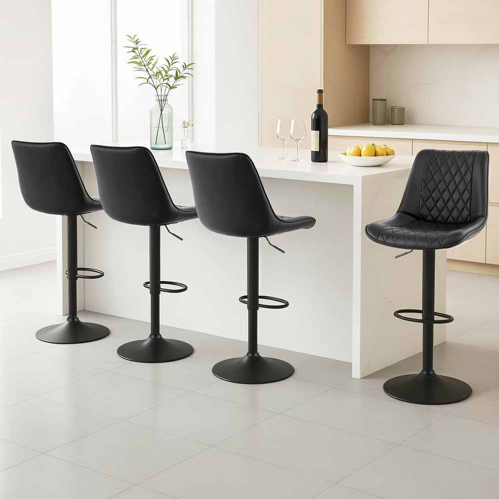 Artiss 4x Bar Stools Kitchen Swivel Gas Lift Counter Chair Diamond Leather Black