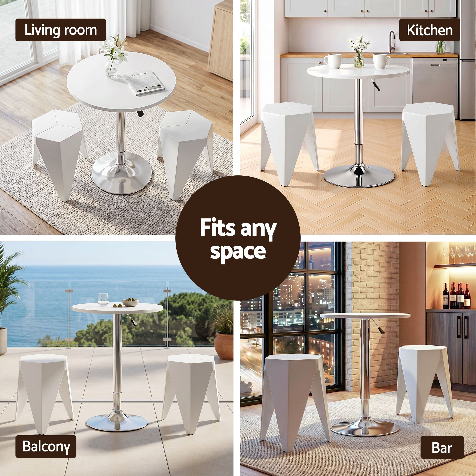 Artiss Bar Stools and Table Set 3PCS Dining Desk Kitchen Chairs Cafe Pub White