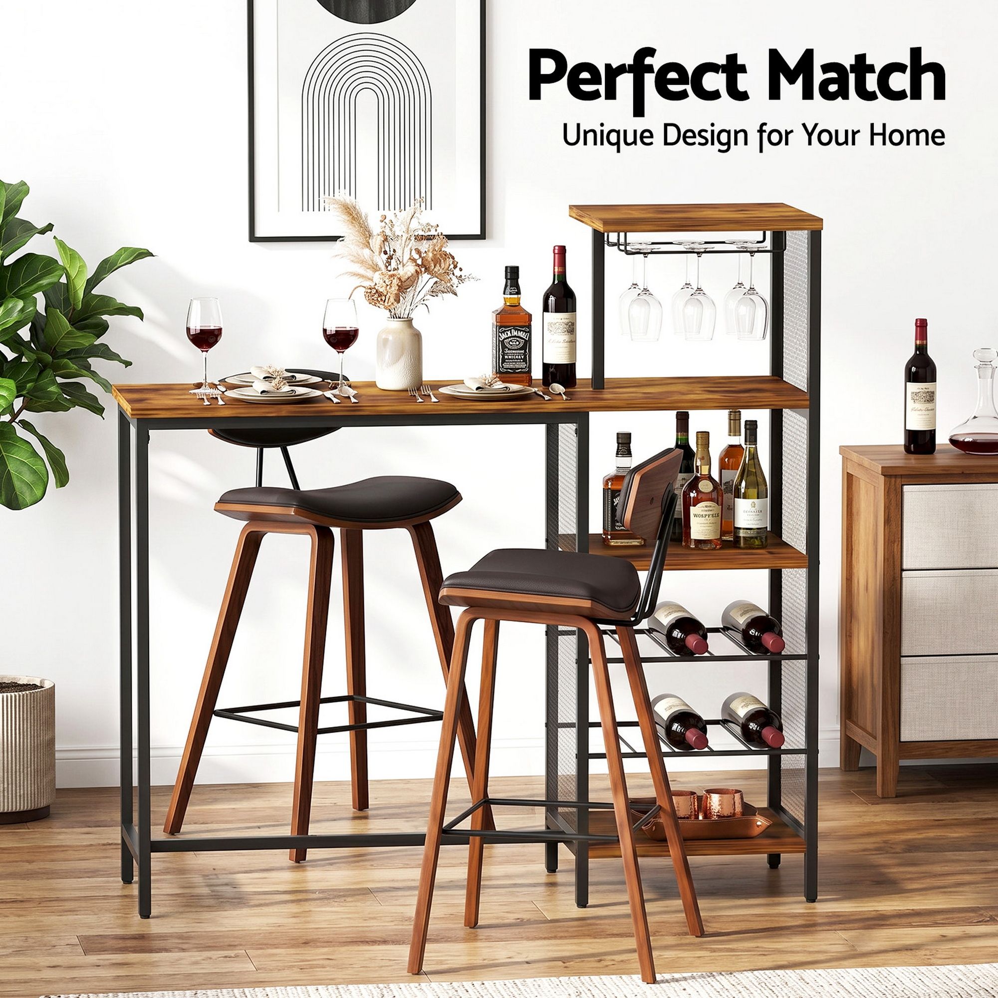 Artiss 3Pcs Bar Table and Stools Set Dining Table Solid Wood Kitchen Chairs Cafe Pub