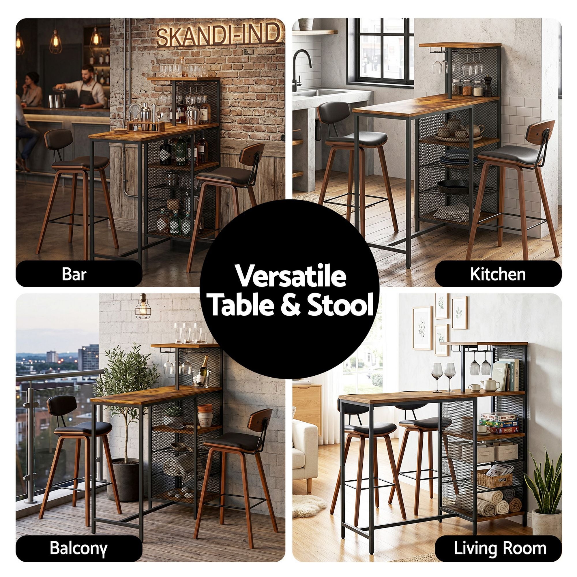 Artiss 3Pcs Bar Table and Stools Set Dining Table Solid Wood Kitchen Chairs Cafe Pub