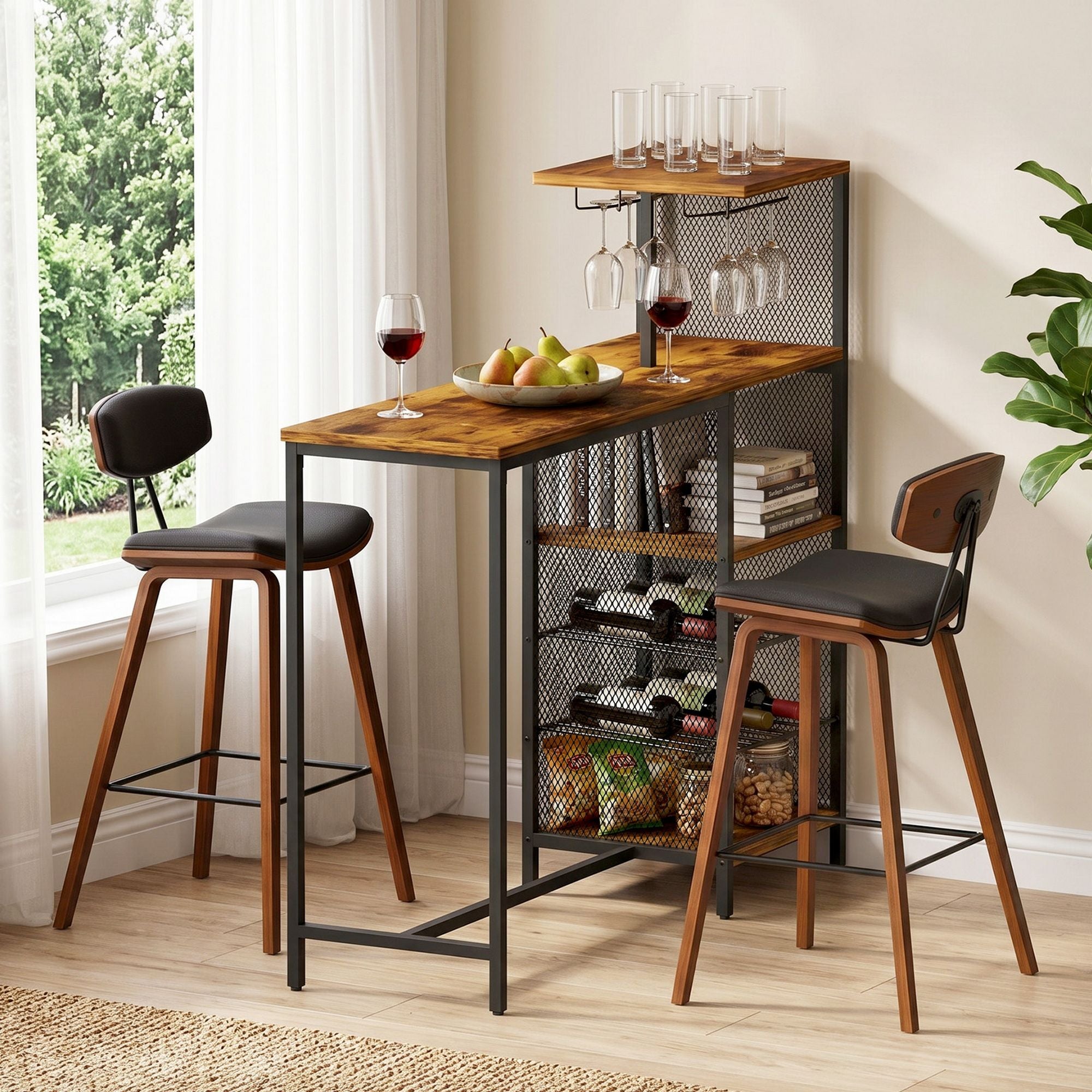 Artiss 3Pcs Bar Table and Stools Set Dining Table Solid Wood Kitchen Chairs Cafe Pub