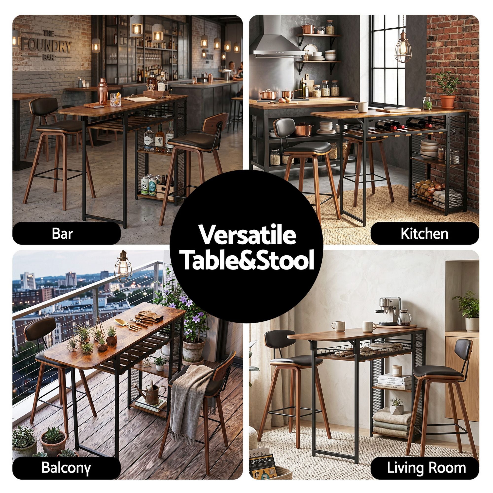 Artiss 3PCS Bar Table and Stools Set Dining Table Solid Wood Kitchen Chairs Cafe Pub