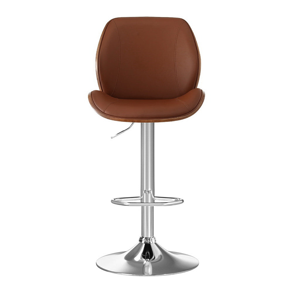 Artiss 2X Bar Stools Bentwood Adjustable Kitchen Counter Chair Leather Brown
