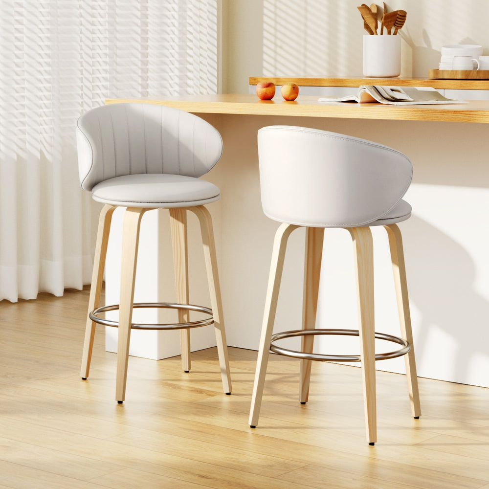 2x Artiss Bar Stools Dining Chairs Contoured Leather Wood Stool