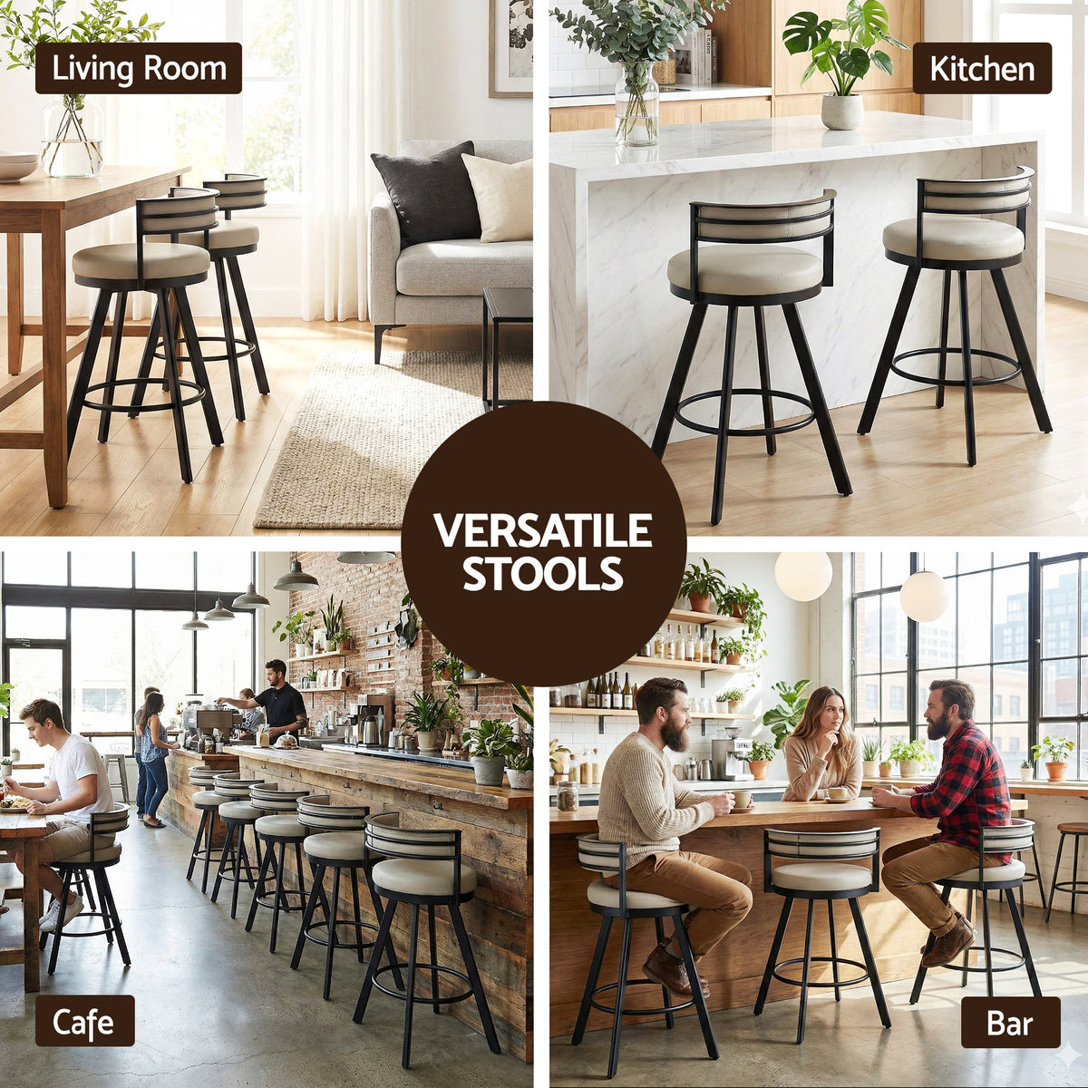 Artiss Bar Stools Set of 2 Swivel Kitchen Chair Metal Counter Beige Leather