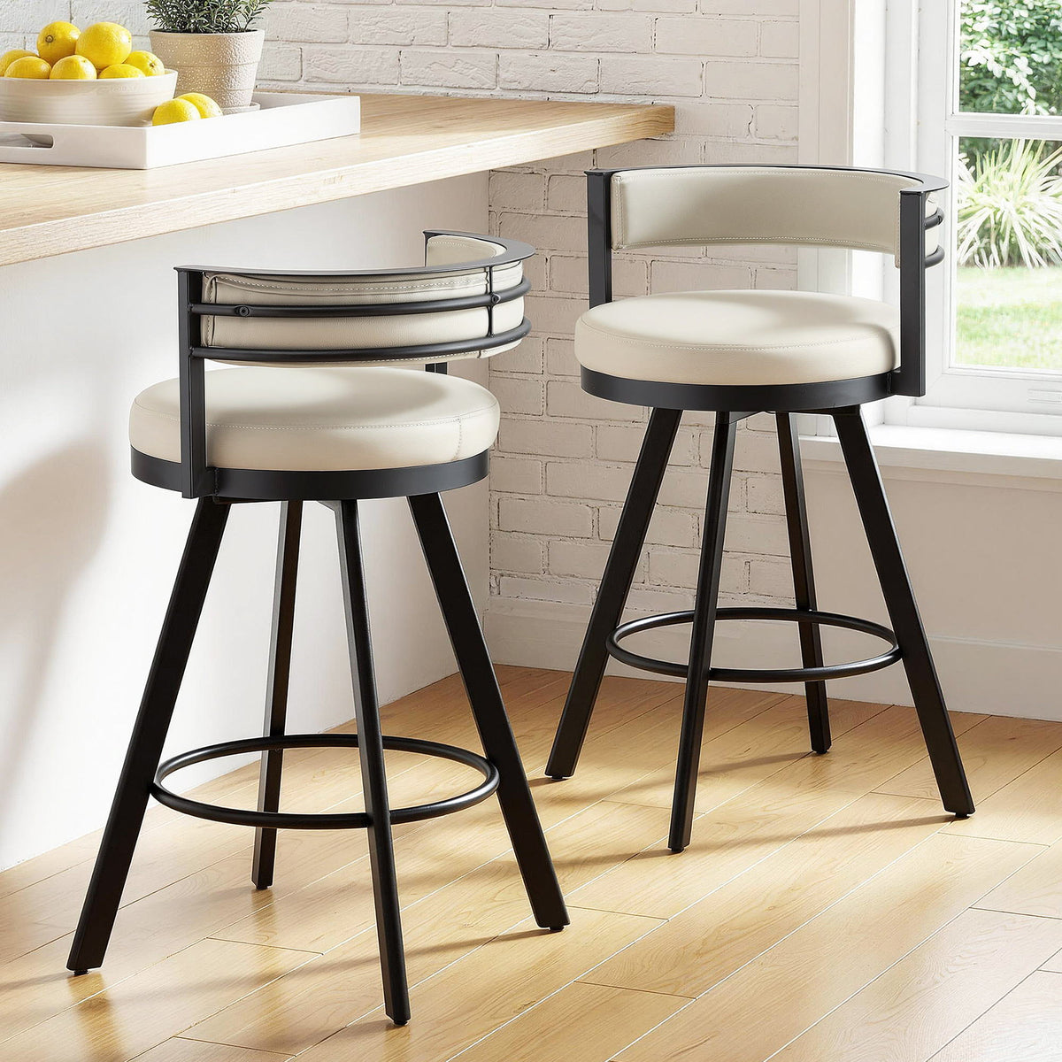 Artiss Bar Stools Set of 2 Swivel Kitchen Chair Metal Counter Beige Leather