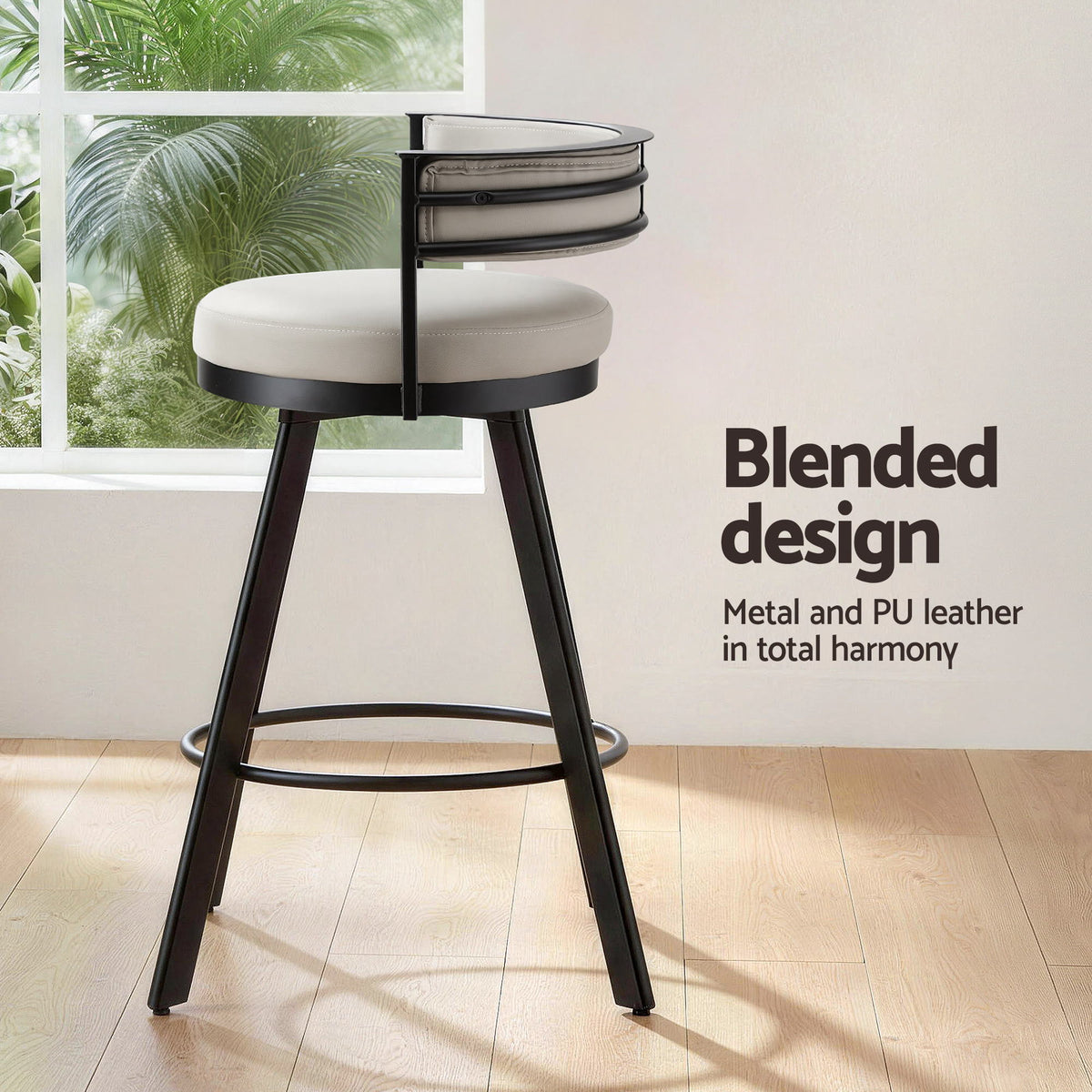 Artiss Bar Stools Set of 4 Swivel Kitchen Chair Metal Counter Beige Leather