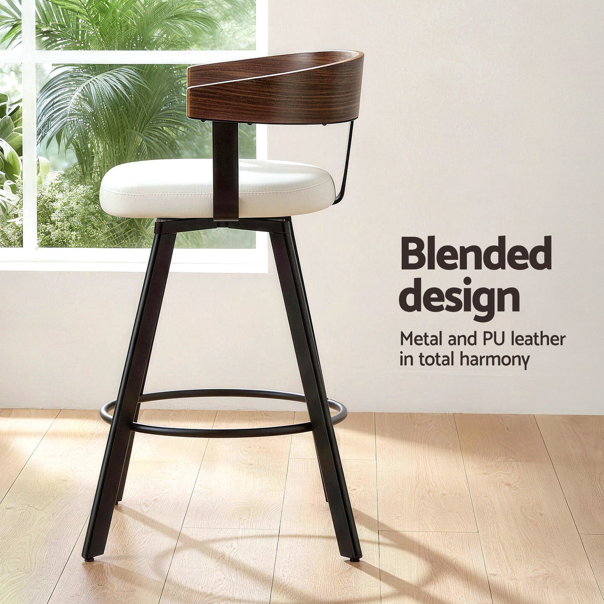 Artiss Bar Stool Swivel Metal Legs Kitchen Chair Bentwood, White
