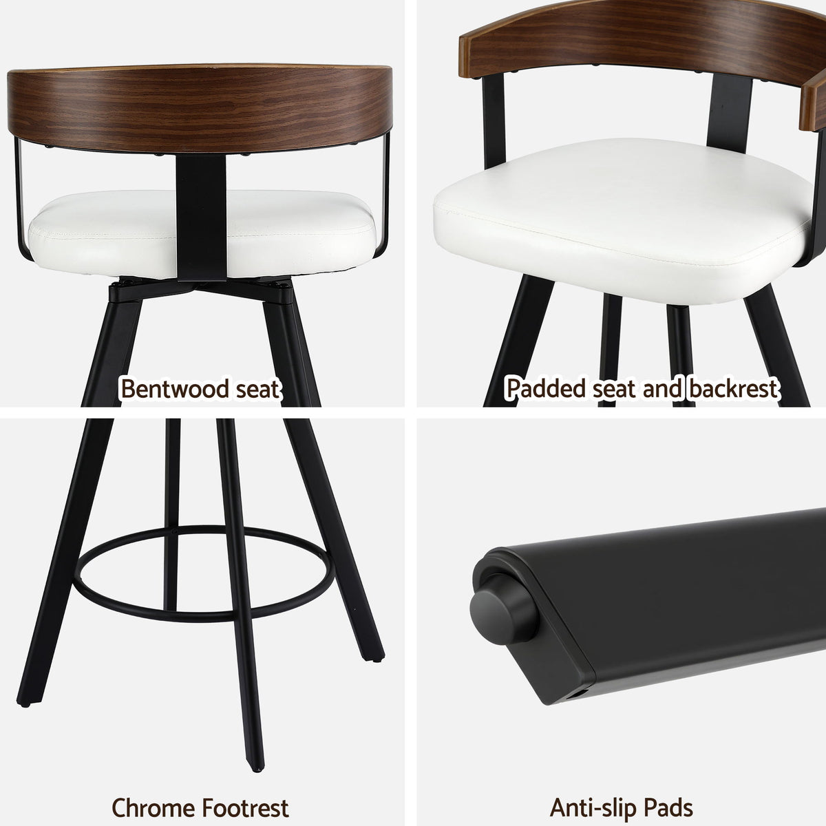 Artiss Bar Stool Swivel Metal Legs Kitchen Chair Bentwood, White