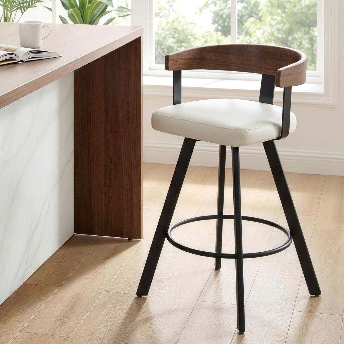Artiss Bar Stool Swivel Metal Legs Kitchen Chair Bentwood, White