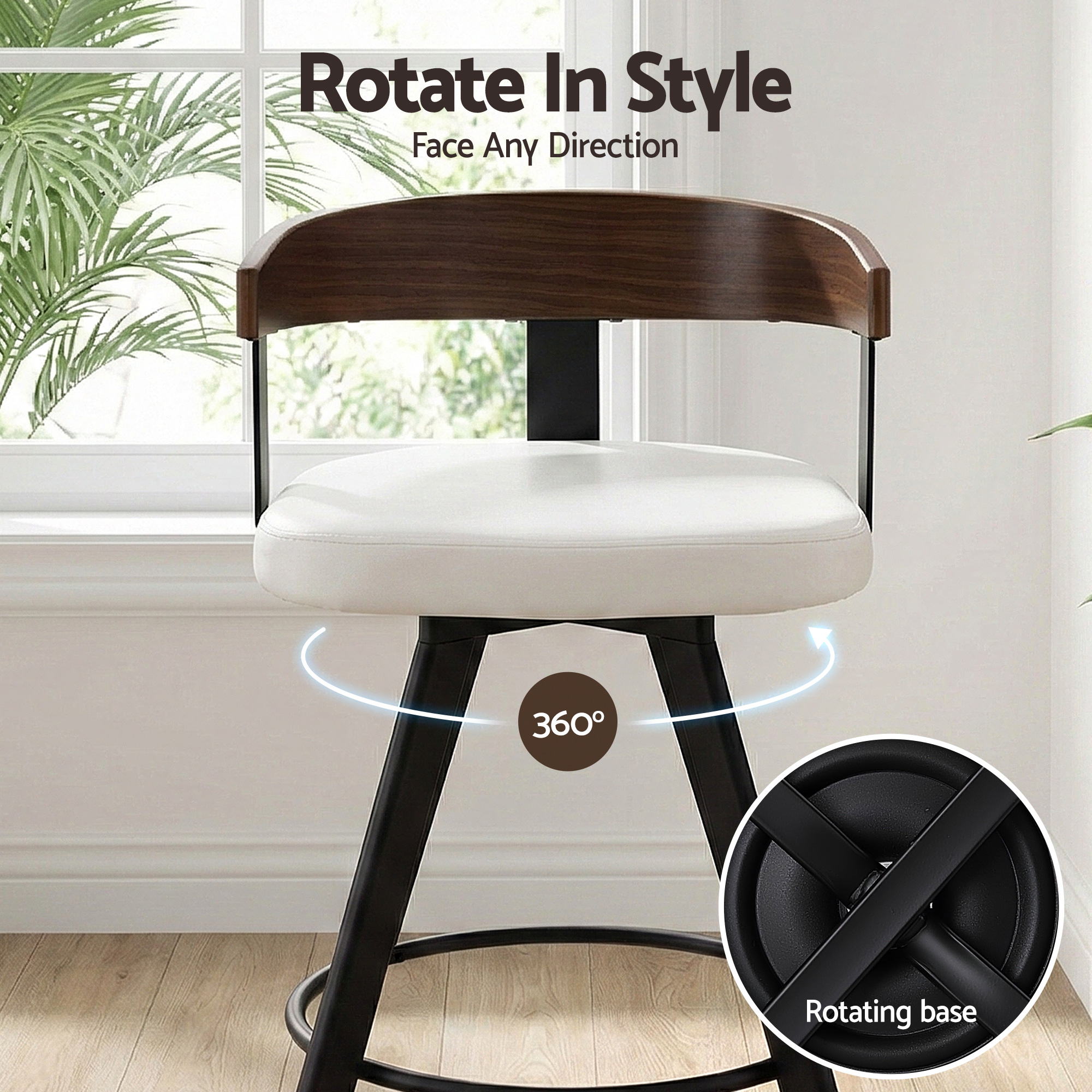 2x Artiss Bar Stools Swivel Kitchen Chairs Metal Legs Bentwood Counter White PU