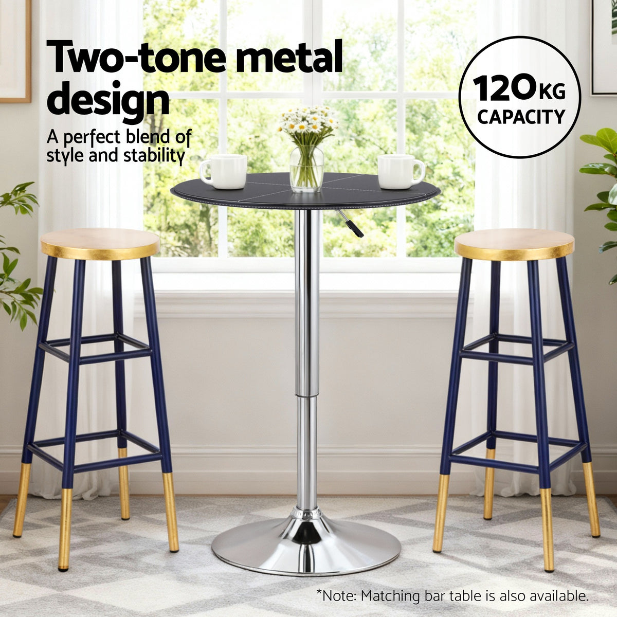 Artiss 2x Bar Stools Metal Gold Navy