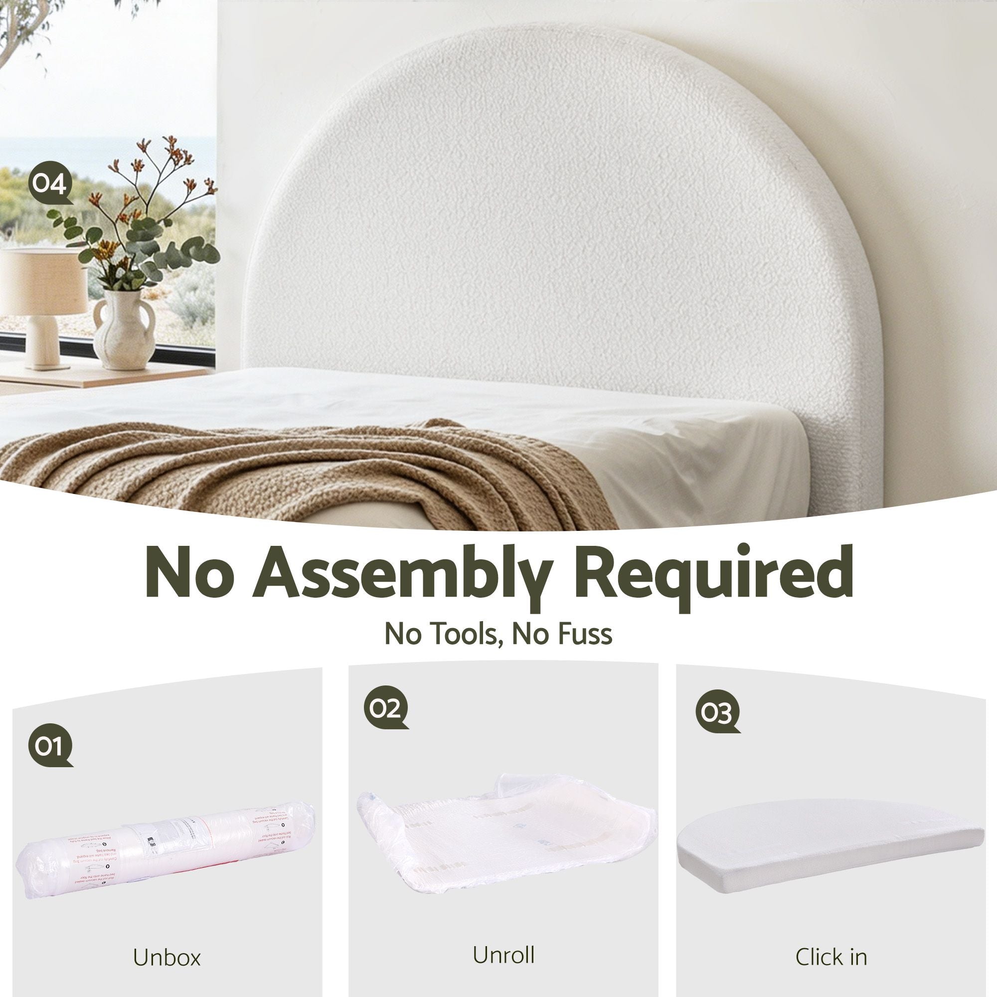 Artiss Queen Size Headboard for Bed Frame Boucle Fabric No-Assembly Vacuum Compressed Soft Backrest with Removable Washable Cover 171cm Wide