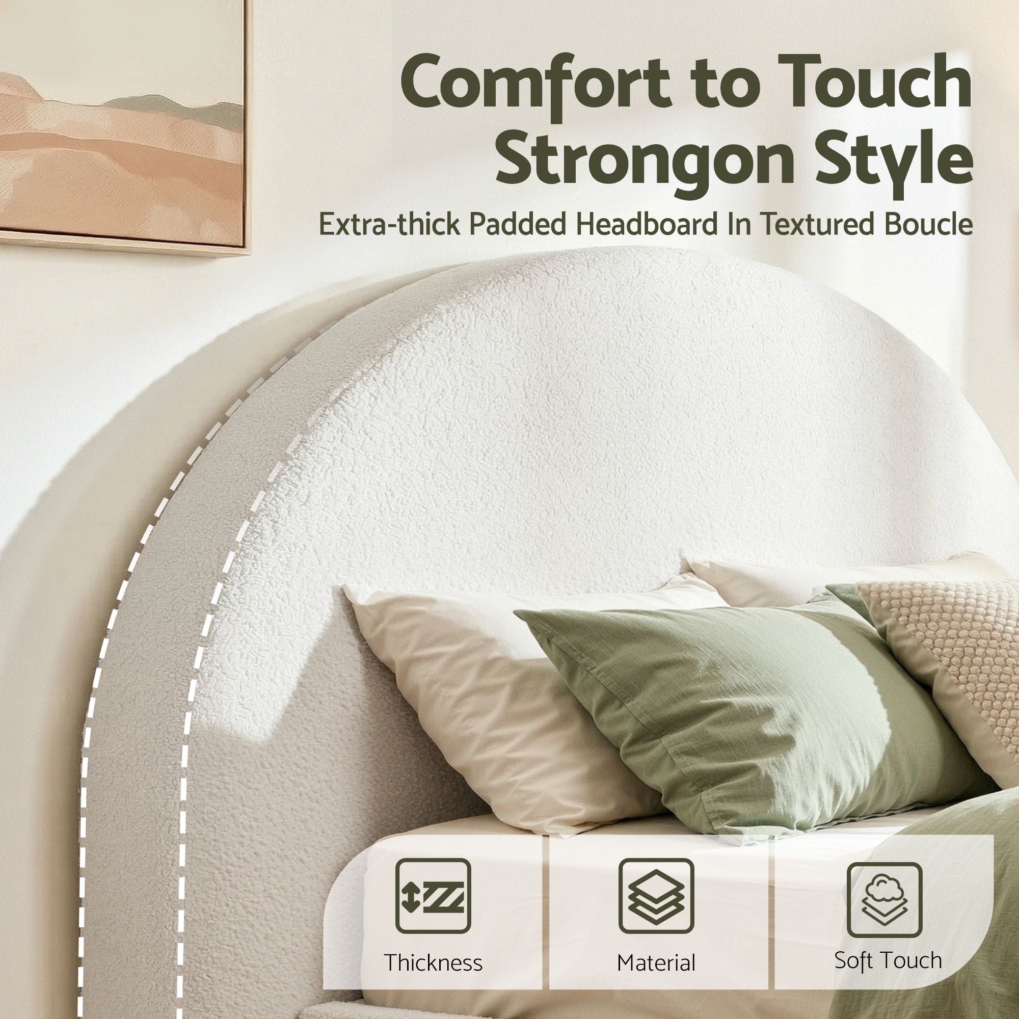 Artiss Queen Size Headboard for Bed Frame Boucle Fabric No-Assembly Vacuum Compressed Soft Backrest with Removable Washable Cover 171cm Wide
