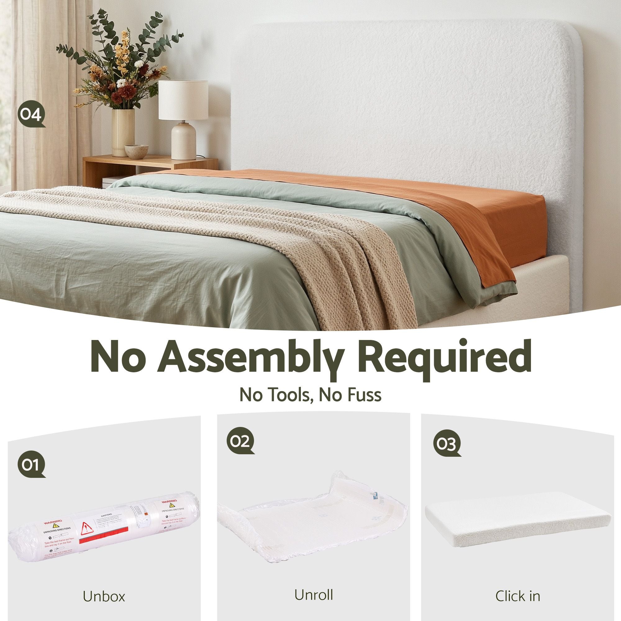 Artiss Queen Headboard for Bed Frame Boucle Fabric No-Assembly Vacuum Compressed Soft Backrest with Removable Washable Cover 172cm Wide