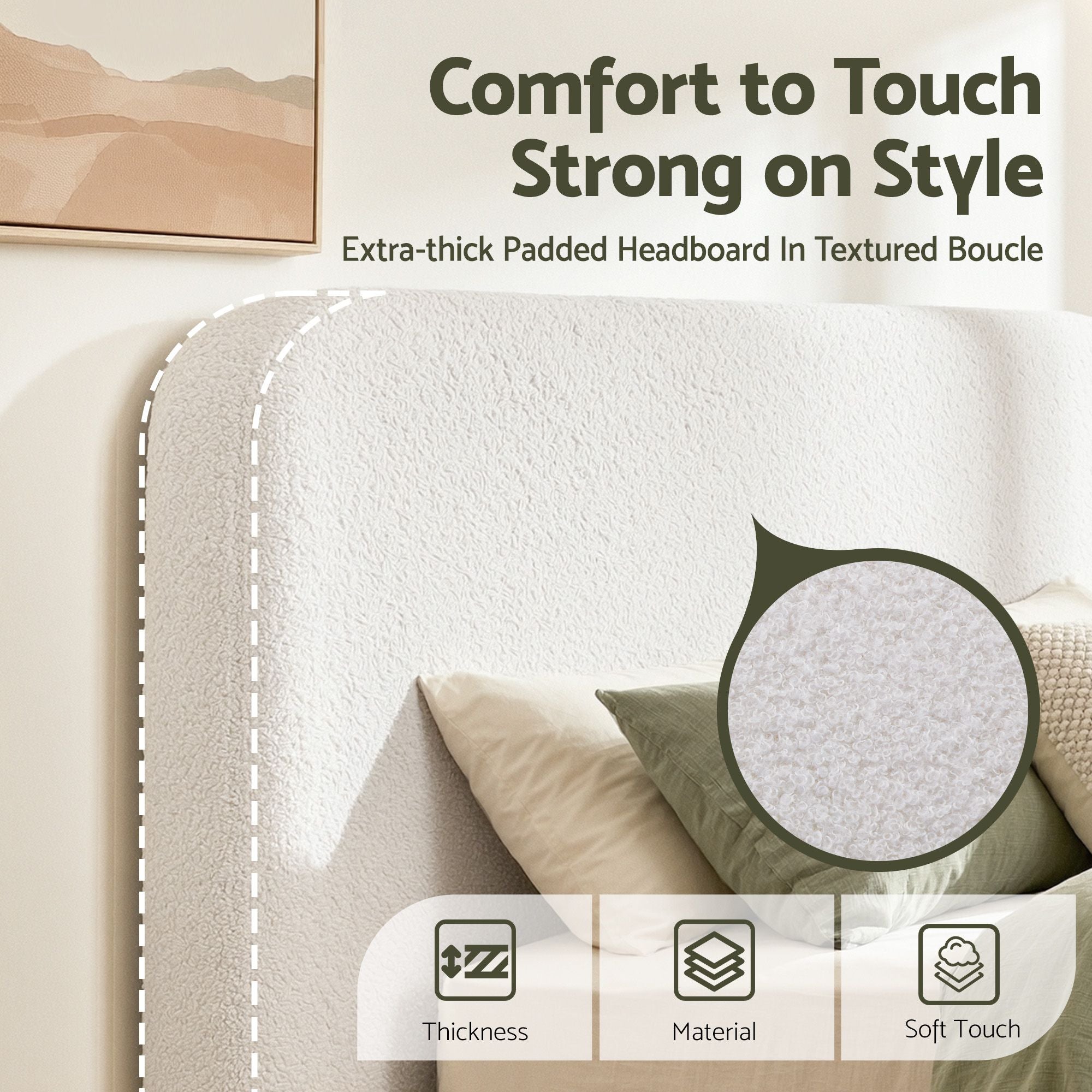 Artiss Queen Headboard for Bed Frame Boucle Fabric No-Assembly Vacuum Compressed Soft Backrest with Removable Washable Cover 172cm Wide
