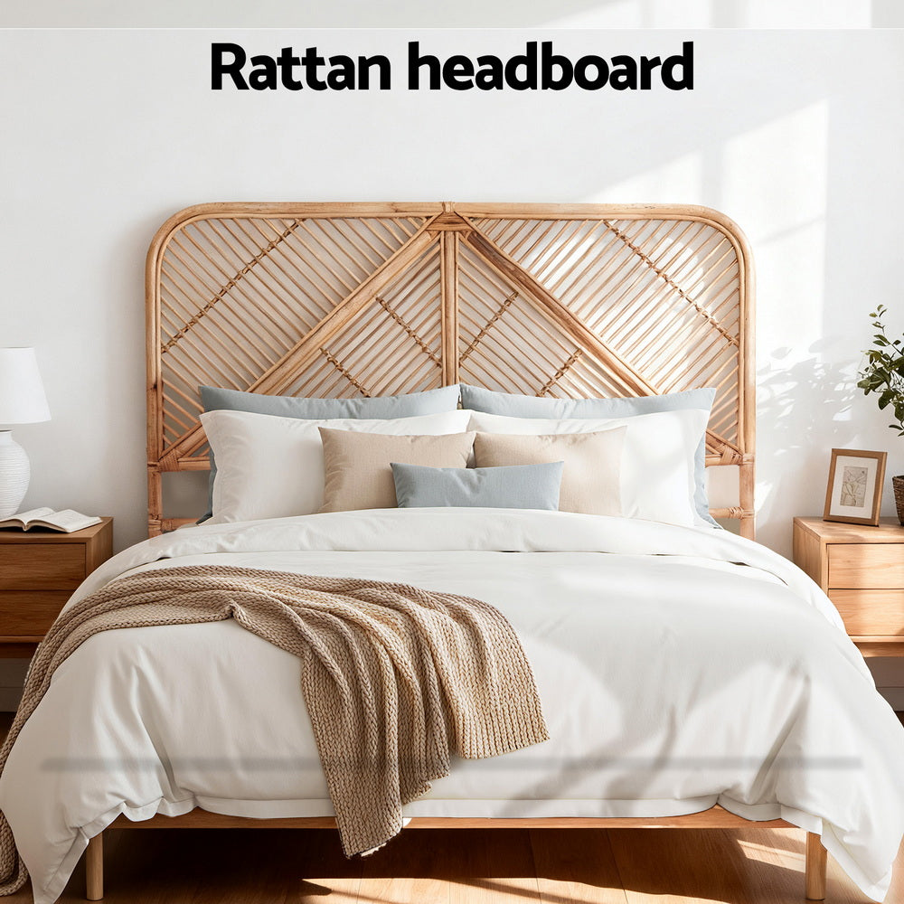 Artiss Bed Headboard Double Bedhead Rattan - FRED Pine