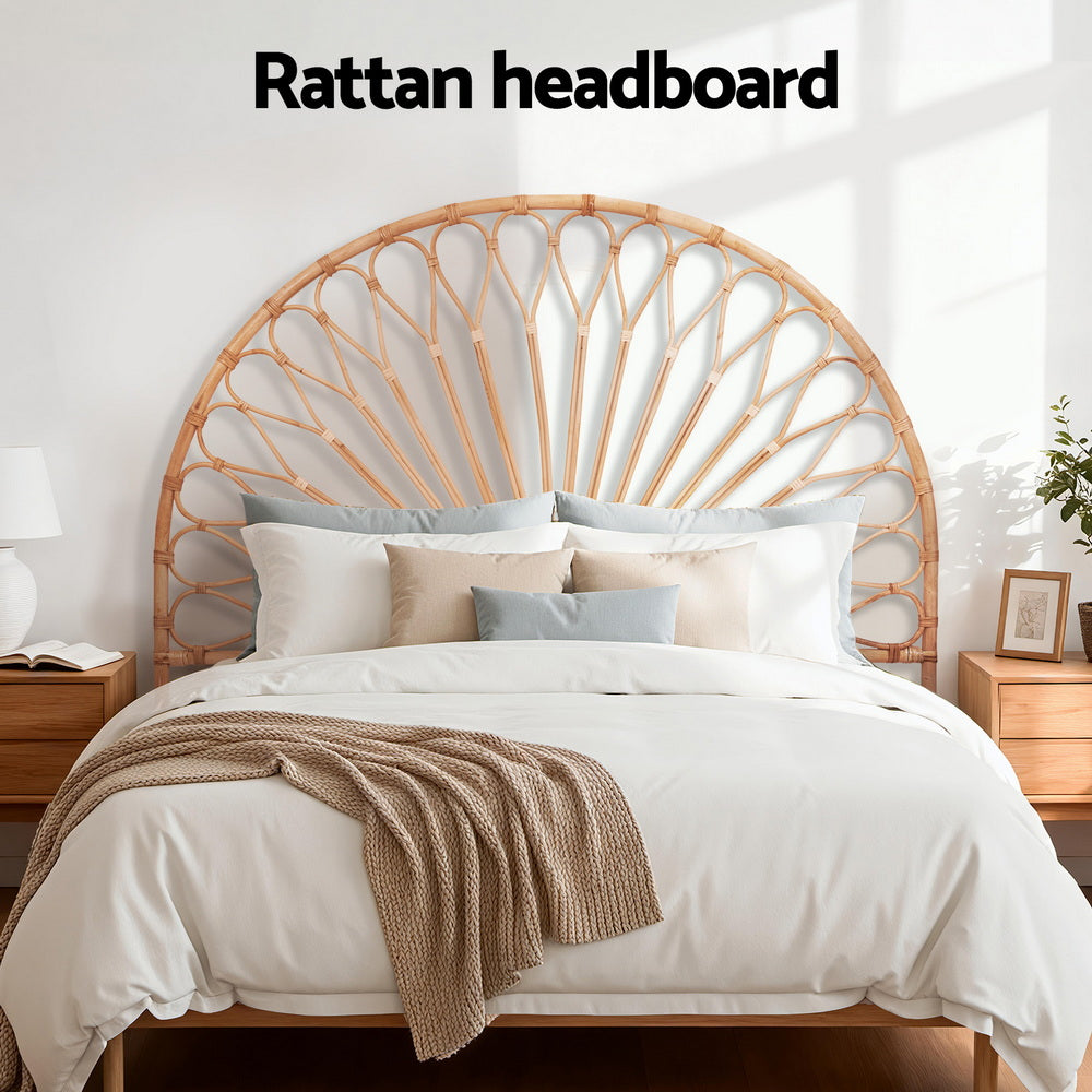 Artiss Bed Headboard Double Bedhead Rattan - MARI Pine