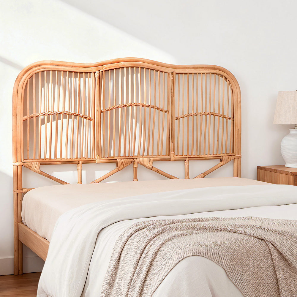 Artiss Bed Headboard Double Bedhead Rattan - NERO Pine